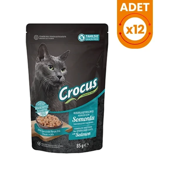 Crocus Tahılsız Pouch Jöleli Somonlu Kısırlaştırılmış Konserve Kedi Maması
